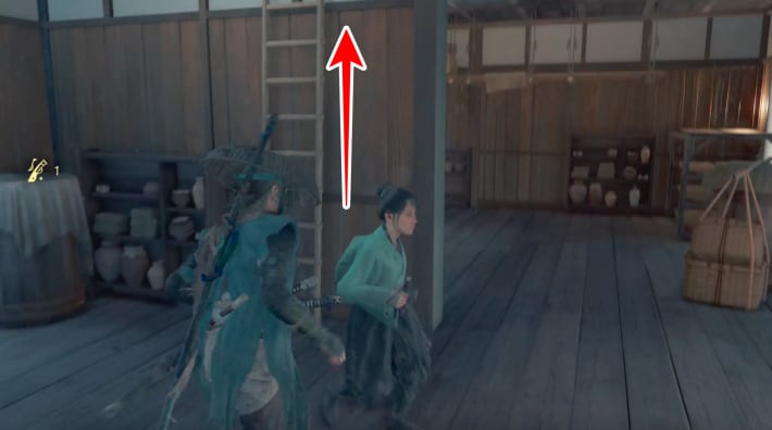 ゴーストオブヨウテイの梯子を使って2階へ登る
