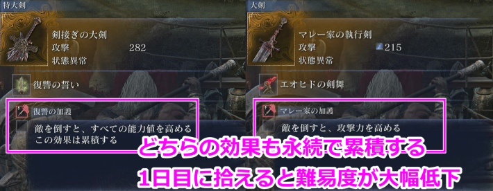 剣接ぎの大剣とマレー家の執行剣の加護