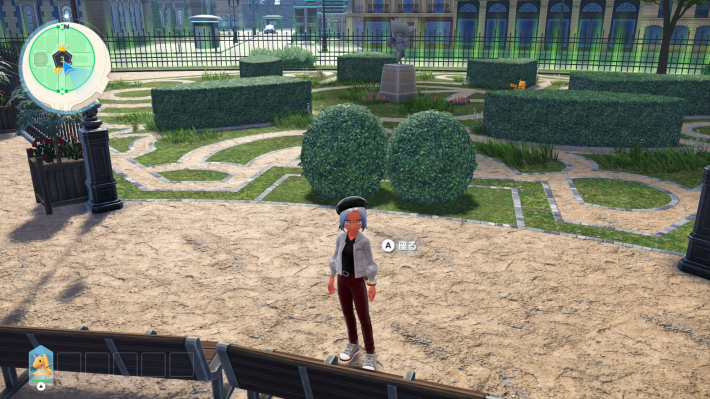 ポケモンZAの3番ワイルドゾーンで野生のピカチュウが見えるベンチ