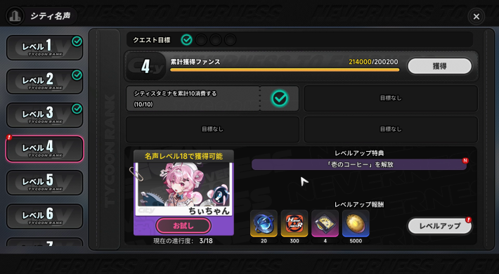名声レベルを上げる