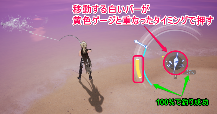 タイミングをあわせてリールを巻く