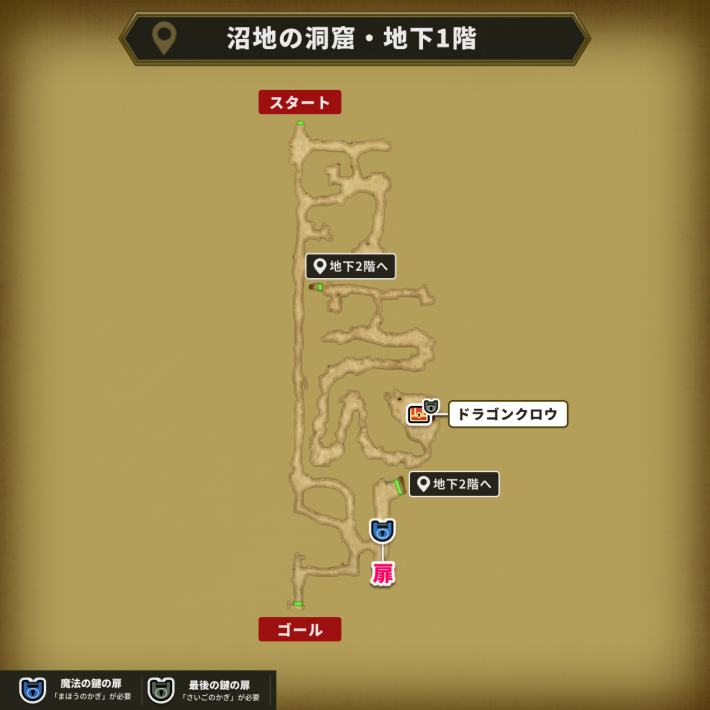 沼地の洞窟・地下1階の最後の鍵使用場所