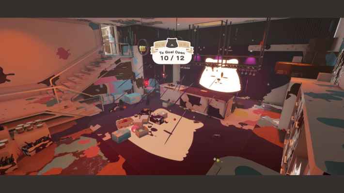 ギミックが作動し、部屋中がインクまみれになっているシーン