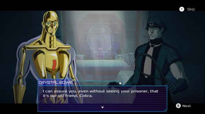 ゲーム内会話シーン：クリスタル・ボウイと別のキャラクター