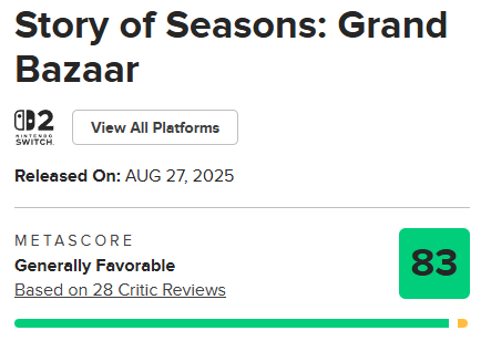 牧場物語 風のグランドバザールの海外メタスコア