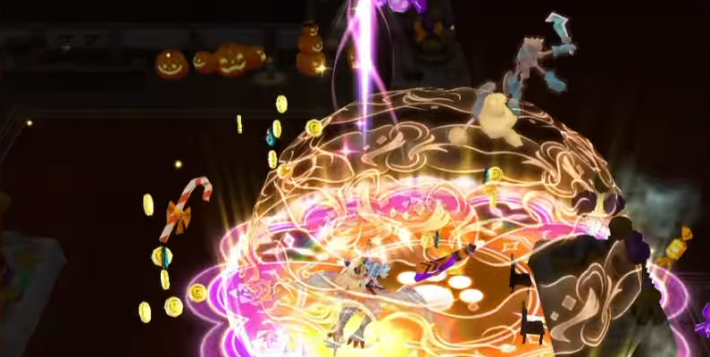 白猫のハロウィンシエラはフレイヤに乗り敵の頭上を攻撃