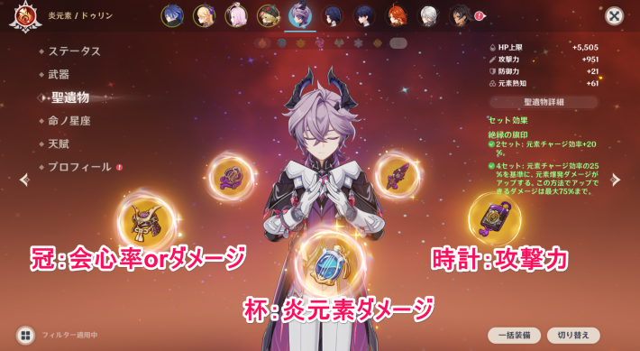 原神のドゥリン聖遺物