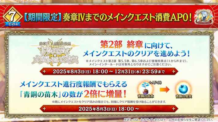 期間限定でメインクエストの消費APが0
