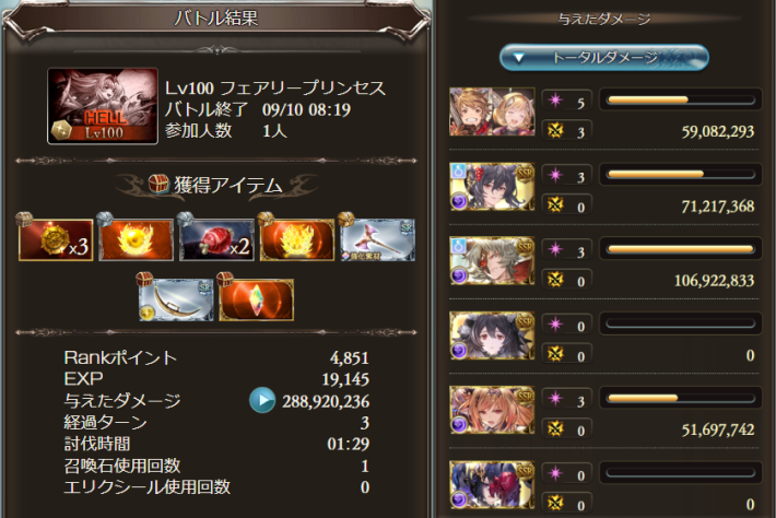 グラブルの100HELLランバーエレ編成リザルト