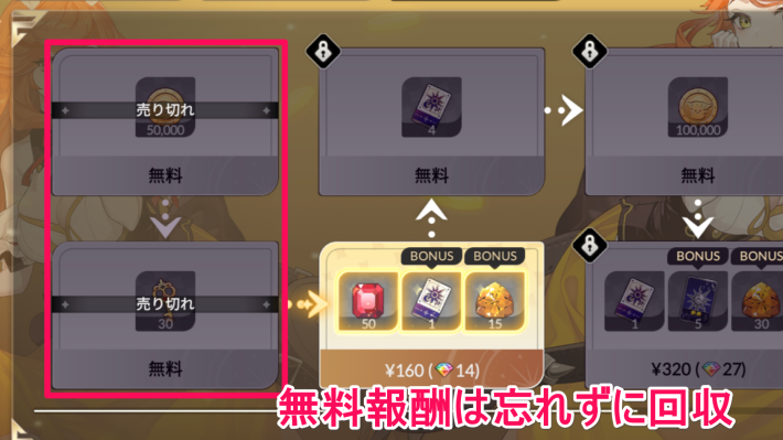 セナリバのリレーの無料アイテム