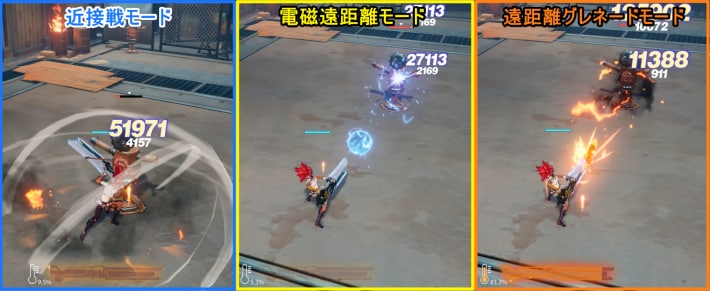 通常攻撃は3種類へモード変化が可能
