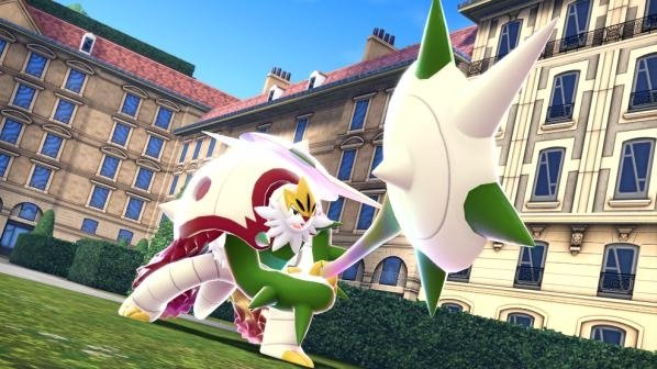 メガブリガロンが肩の装甲を武器として構える姿