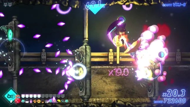 ゲームプレイ画面。キャラクターが敵と戦っている。