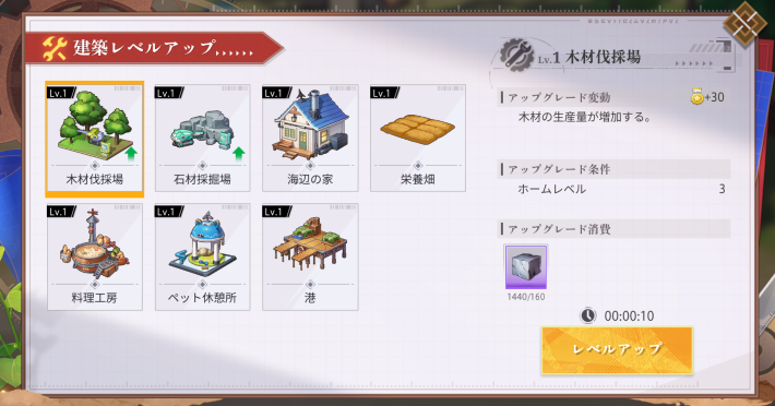 条件を満たすとレベルアップが可能