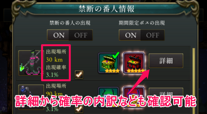 ログウィズの禁断の番人情報の出現距離/確率