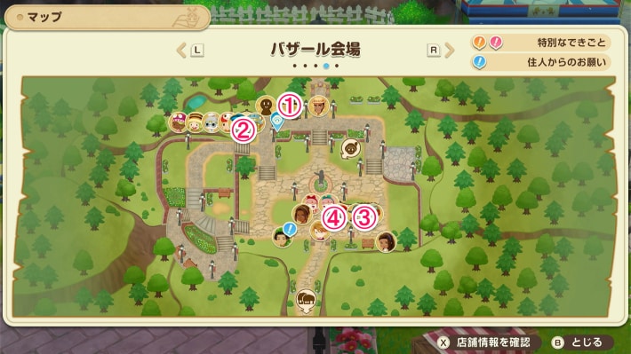 牧場物語 風のグランドバザール初期から解放されている店