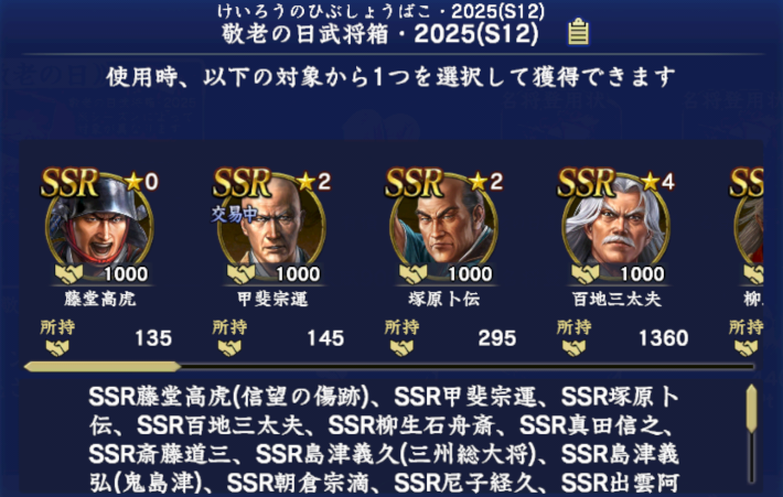 敬老の日武将箱・2025(S12)