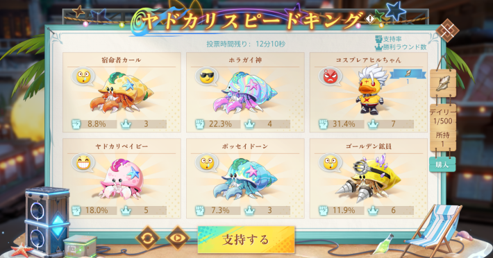 ヤドカリスピードキングに参加