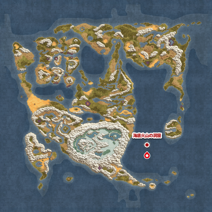 ドラクエ2リメイクの海底火山の洞窟の南の海底 キラキラマップ