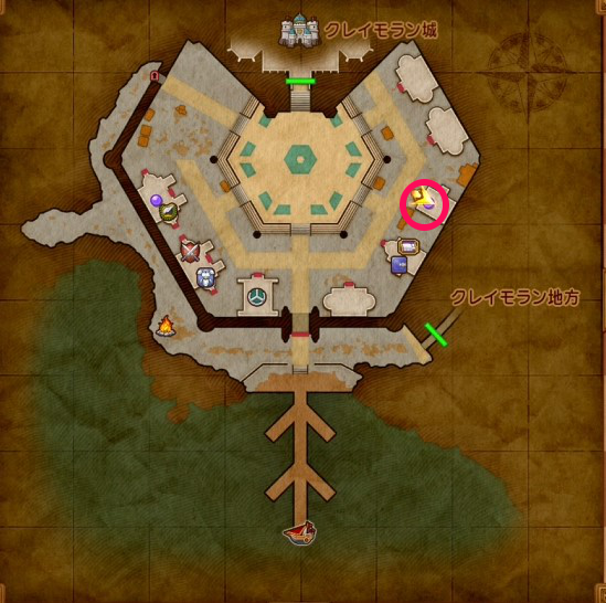 クレイモラン城下町の酒場の男の場所