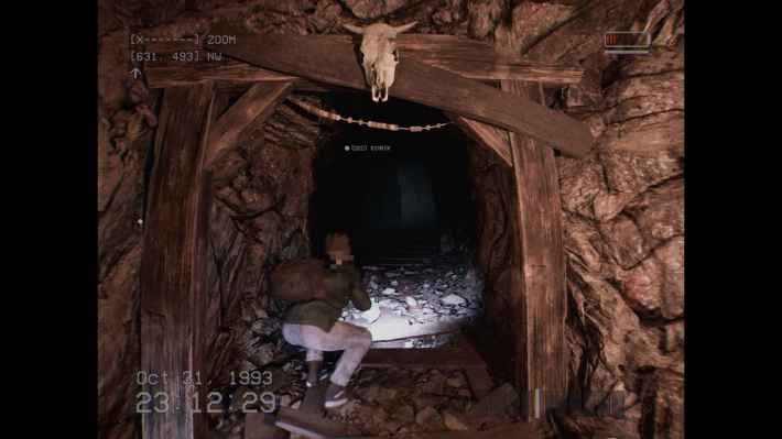 鉱山の入り口にいるプレイヤー