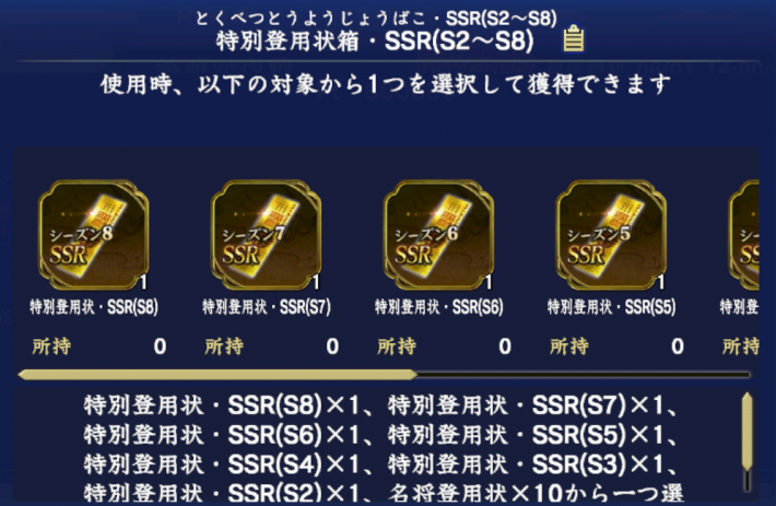 特別登用状箱・SSR(S2～S8)