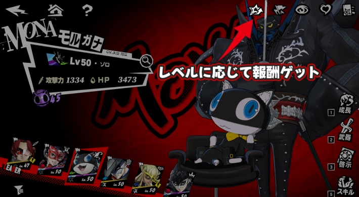 キャラのレベルアップ