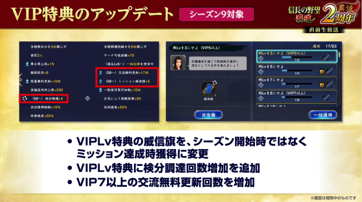 VIP特典のアップデート