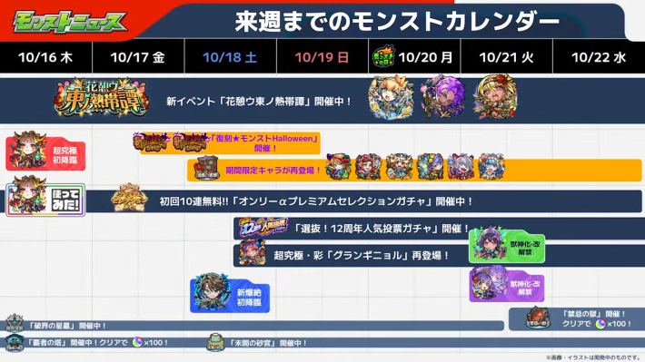 モンストのイベントスケジュール