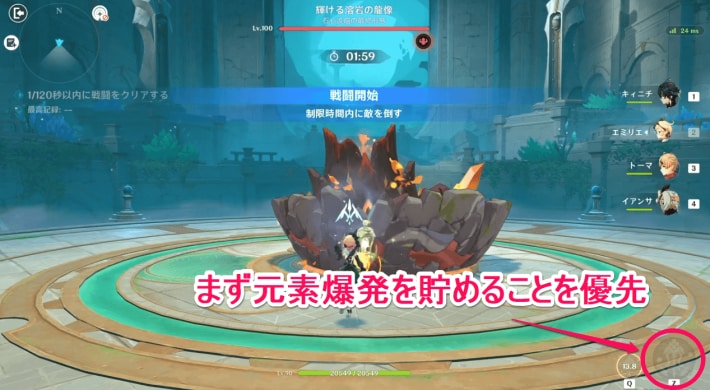 元素エネルギー0スタートなのでまず回収