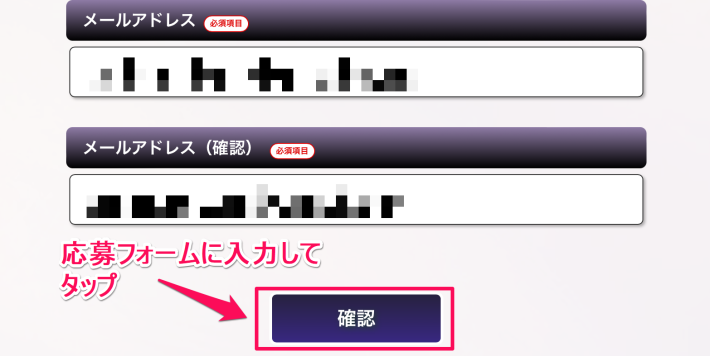 応募フォームに入力して確認をタップ
