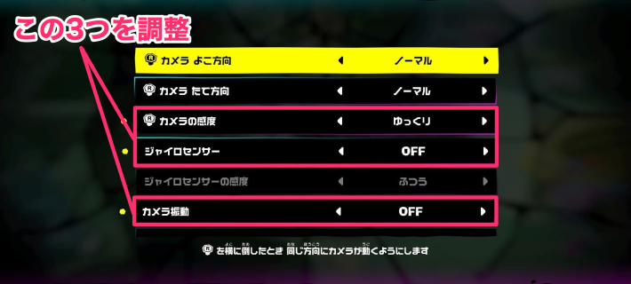 画面酔い対策の設定画面