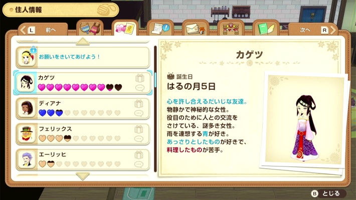 牧場物語 風のグランドバザールの2人目以降のプロフィール