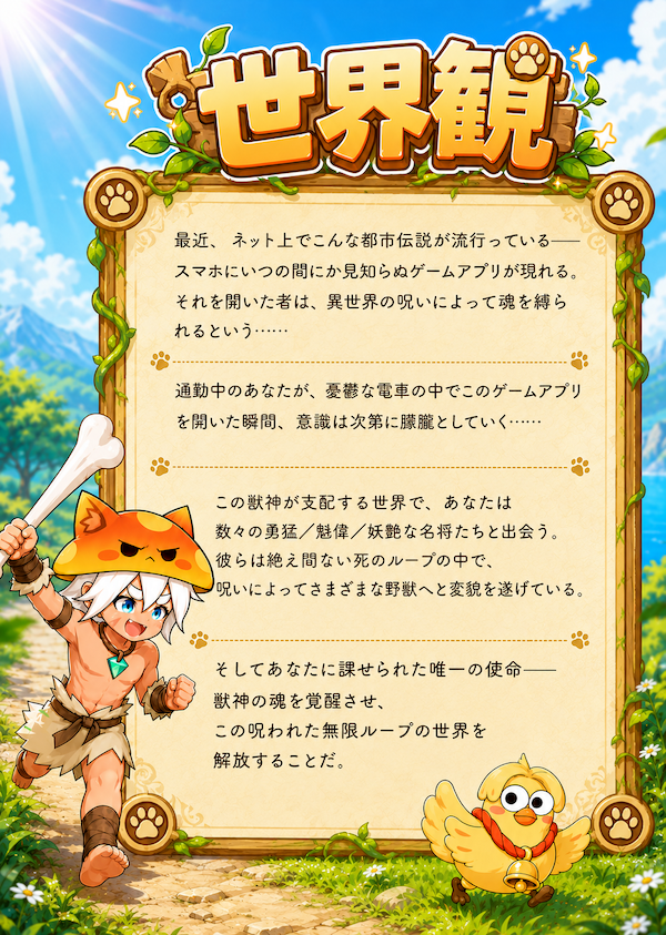 モンスターループ：獣神転生の異世界ストーリーを紹介するゲーム画像
