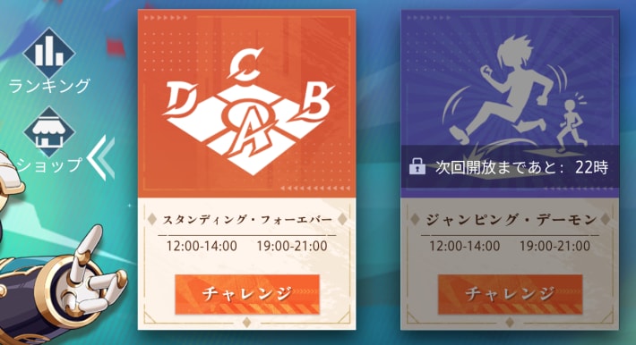 日によって開放されるミニゲームが異なる
