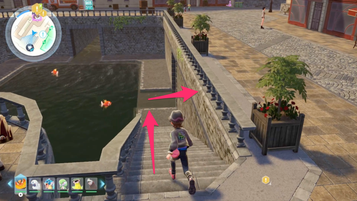 階段を降りて水路を右に曲がる