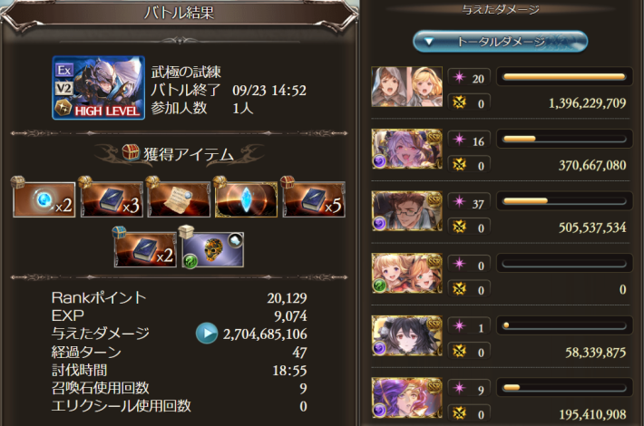 グラブルの武極の試練フルオートリザルト