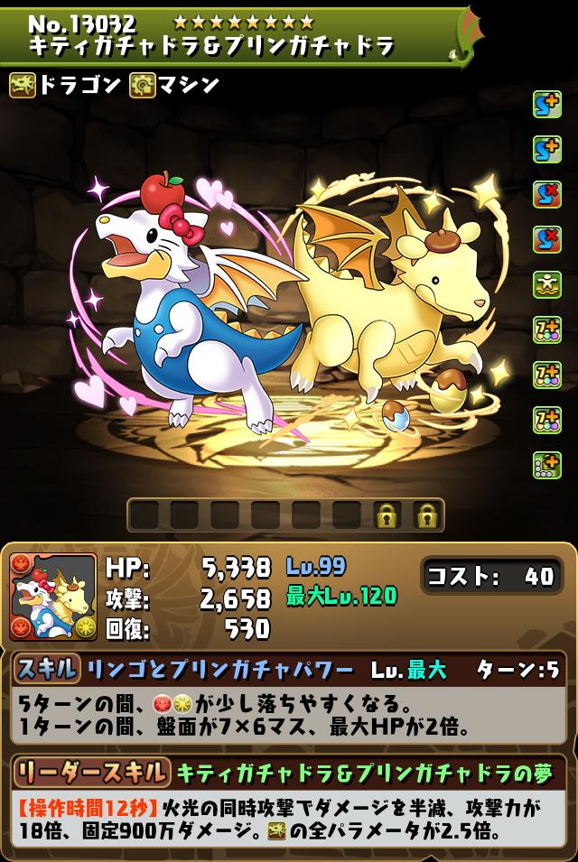 パズドラのキティガチャドラ&プリンガチャドラのステータス画面