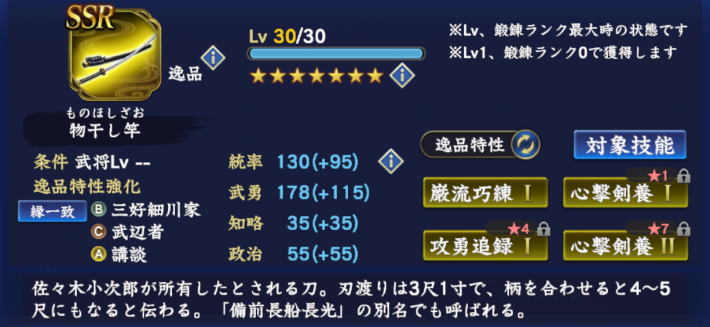 物干し竿のステータス