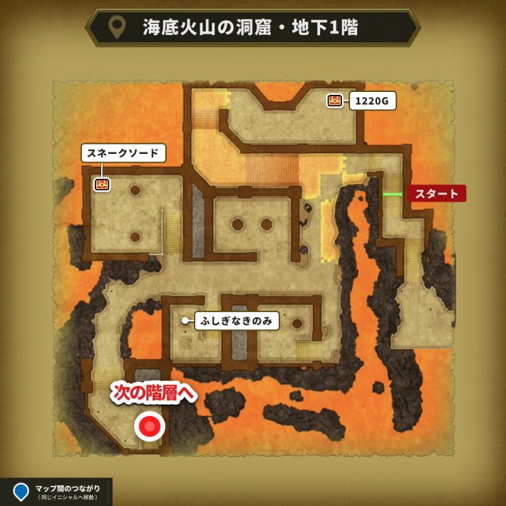 南西にある階段から地下2階へ