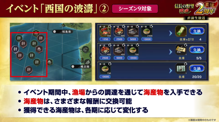 海産物と報酬を交換可能