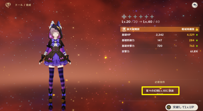 原神の幻境レベルに応じてキャラレベルが開放