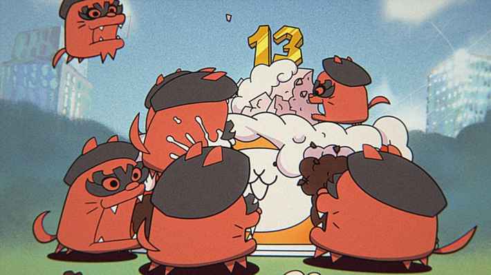 13周年記念ケーキを囲むにゃんこたち