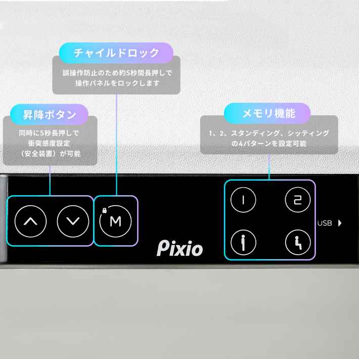 Pixio、ブランド初の電動昇降ゲーミングデスクを11月12日予約開始。奥行き70cmのオールホワイトデザイン、10%OFFセールもの画像
