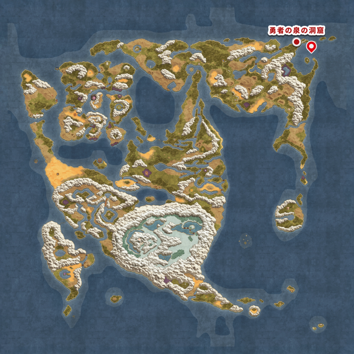 ドラクエ2リメイクの勇者の泉の洞窟 南東 海の上の秘密の場所マップ