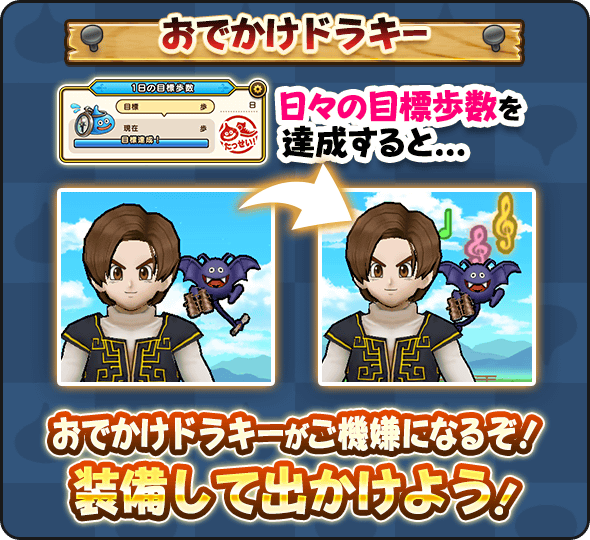 目標歩数達成でおでかけドラキーが変化！