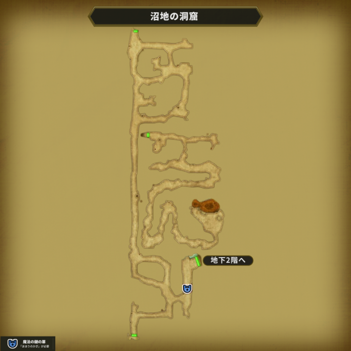 ドラクエ1リメイクの沼地の洞窟 - 地下1階魔法の鍵マップ