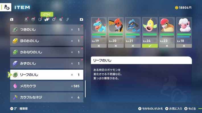 進化の石を使用する時の画像
