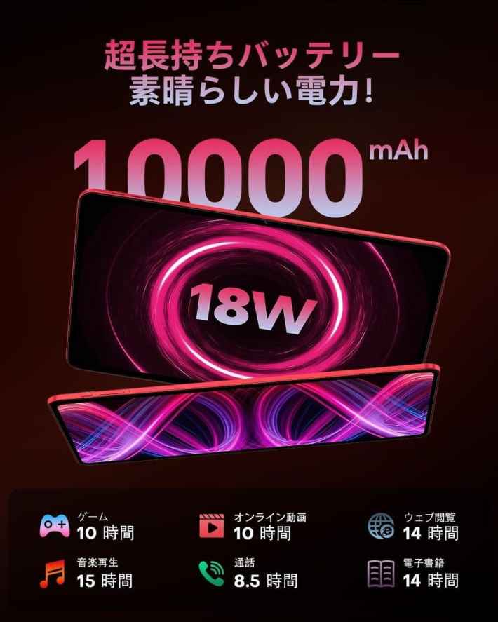 TECLAST T65 Plusの10000mAh超長持ちバッテリーの紹介