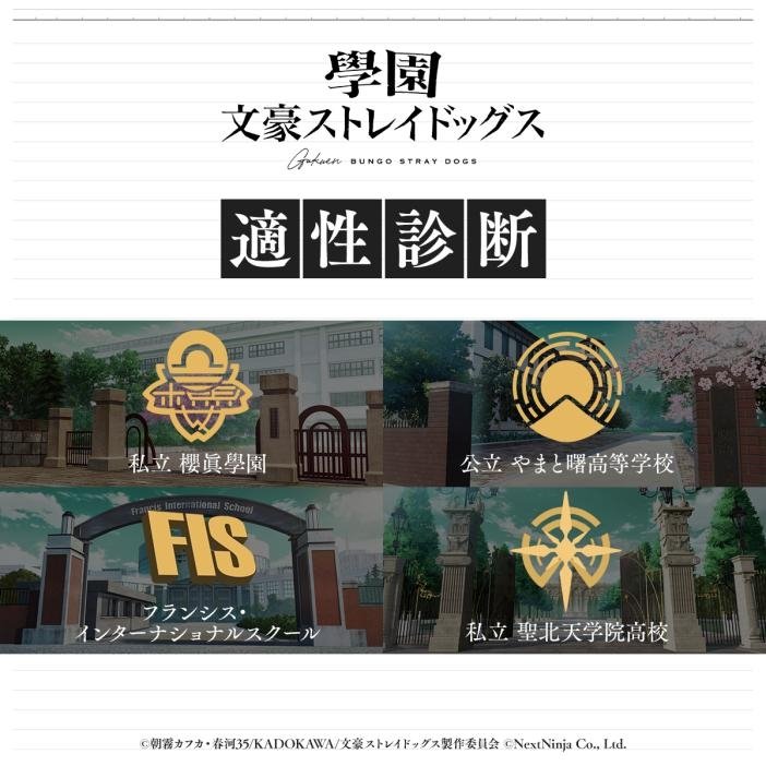 適性診断キャンペーンで紹介される4つの学校の校章